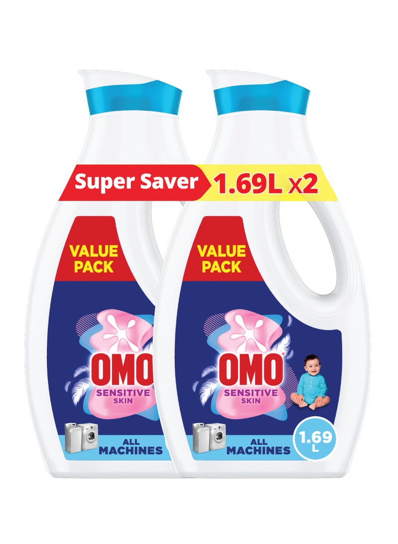 Omo Liquid Laundry Detergent For Sensitive Skin 2 x 1.69L - Image 1