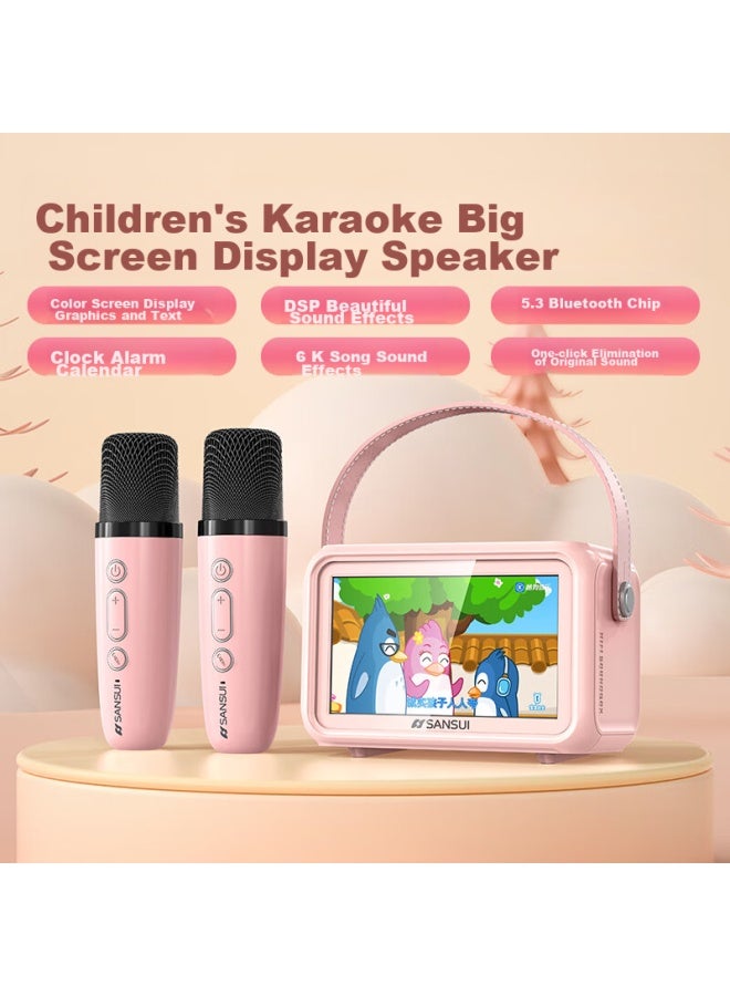 Sansui ميكروفون فيديو كاريوكي D76 مكبر صوت ميكروفون لاسلكي شامل جهاز غناء، نظام صوت منزلي Ktv مع بطاقة صوت مدمجة، متخصص للتلفاز، هدية عيد ميلاد للأطفال، وردي - Image 1