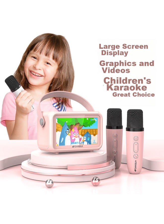 Sansui ميكروفون فيديو كاريوكي D76 مكبر صوت ميكروفون لاسلكي شامل جهاز غناء، نظام صوت منزلي Ktv مع بطاقة صوت مدمجة، متخصص للتلفاز، هدية عيد ميلاد للأطفال، وردي - Image 3