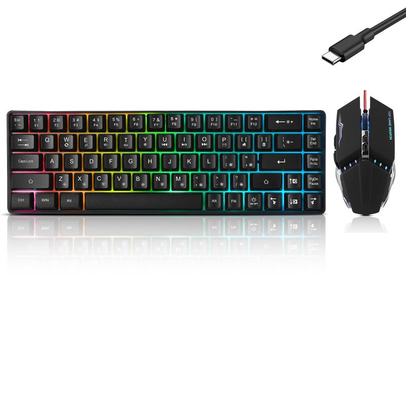 Guiheng Wired 60% Gaming Keyboard and Mouse Combo, Ultra-Compact 61 Keys RGB Backlit Mini Keyboard, Lightweight 3200 DPI Optical, Wired Gaming Set for Windows,PC, MAC PS5 Xbox Gamer(Black) - Image 1