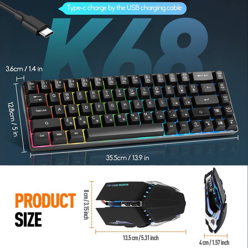 Guiheng Wired 60% Gaming Keyboard and Mouse Combo, Ultra-Compact 61 Keys RGB Backlit Mini Keyboard, Lightweight 3200 DPI Optical, Wired Gaming Set for Windows,PC, MAC PS5 Xbox Gamer(Black) - Image 2