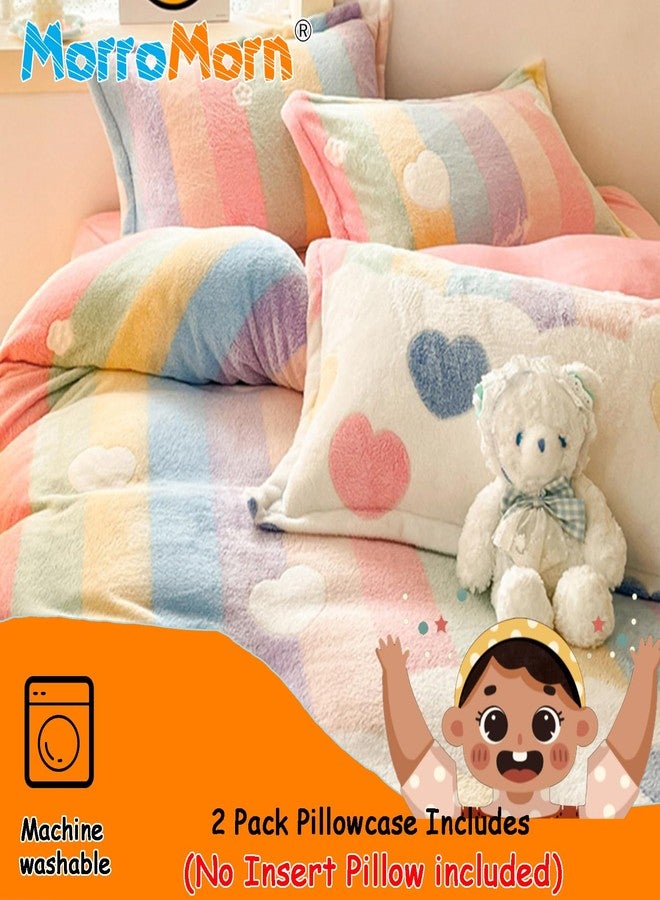 MorroMorn أغطية وسائد زخرفية مورومورن باللون الوردي كاواي، عبوتان من أغطية الوسائد الفخمة بحجم قياسي، أغطية وسائد ناعمة وفروية مع إغلاق بسحاب لتزيين غرفة الفتيات (حب قوس قزح، قياسي) - Image 5