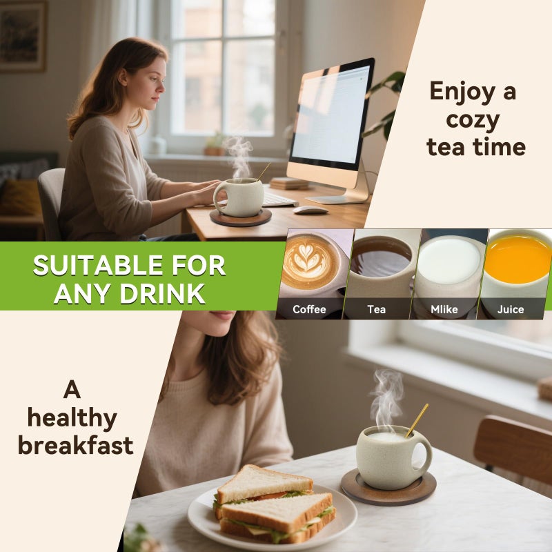 Oxmidud Ceramic Coffee Mug Set with Natural Wood Saucer & Spoon - 8.5 Oz Elegant Tea Cups for Latte, Hot Tea, Cappuccino, Milk - Microwave & Dishwasher Safe Cups for Men Women Birthday Christmas Gifts - Image 5