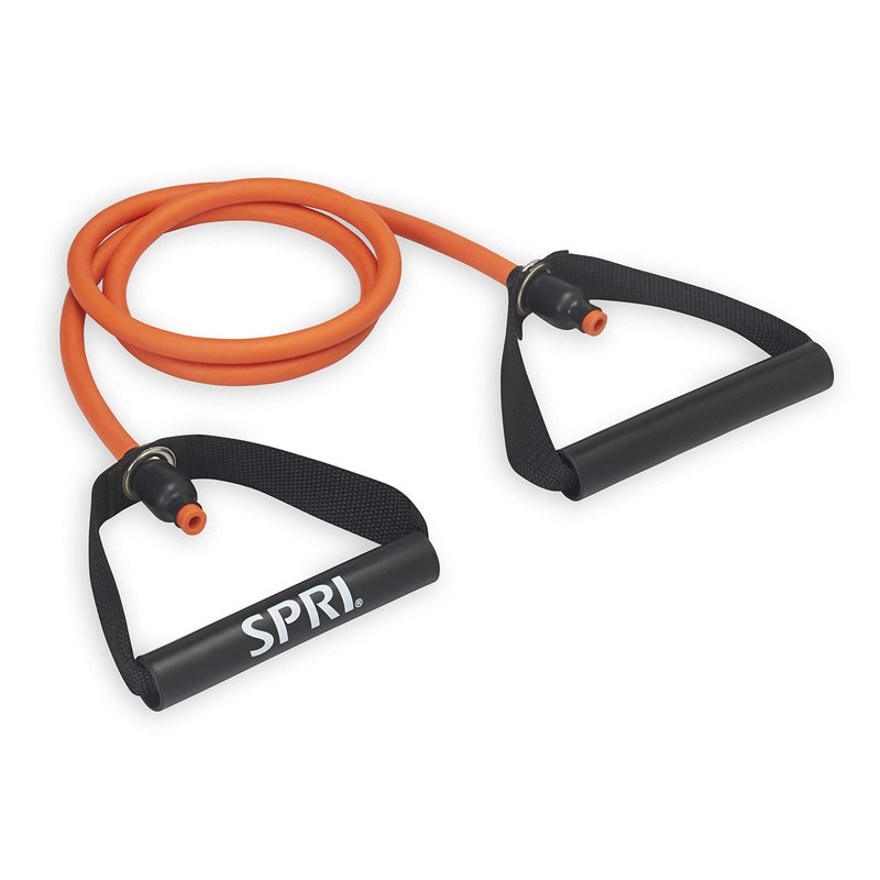 SPRI Resistance Bands with Handles - Exercise Resistance Tube Bands for Strength Training Fitness - Workout Arms, Chest, Back, Shoulders â€“ Orange, Light - Image 1
