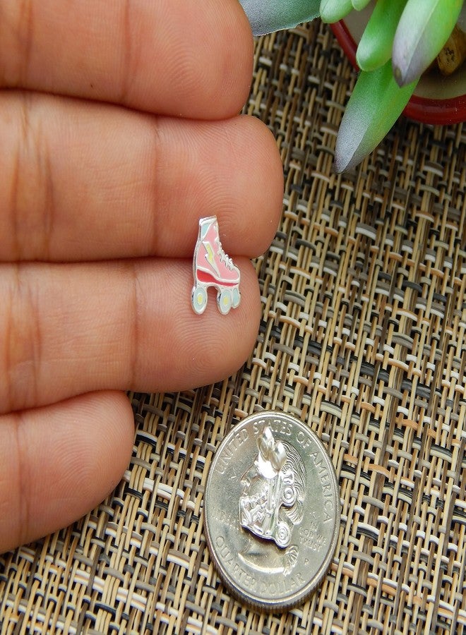 آيسروز أقراط مرصعة بتصميم حذاء تزلج من الفضة الإسترليني عيار 925 ومطلية بالمينا الوردية (خالية من النيكل) 33571 - Image 4