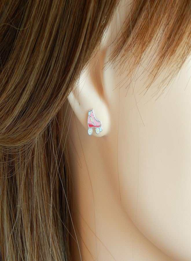 آيسروز أقراط مرصعة بتصميم حذاء تزلج من الفضة الإسترليني عيار 925 ومطلية بالمينا الوردية (خالية من النيكل) 33571 - Image 3