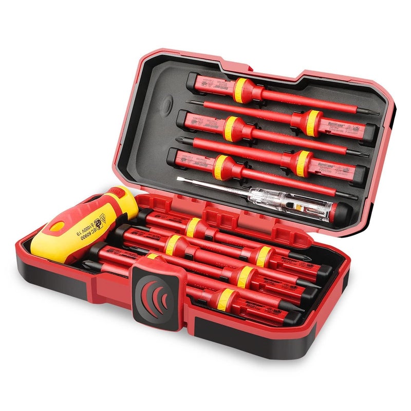 HURRICANE 1000V Insulated Electrician Screwdriver Set, All-in-One Premium Professional 13-Pieces CR-V Magnetic Phillips Slotted Pozidriv Torx Screwdriver - Image 1