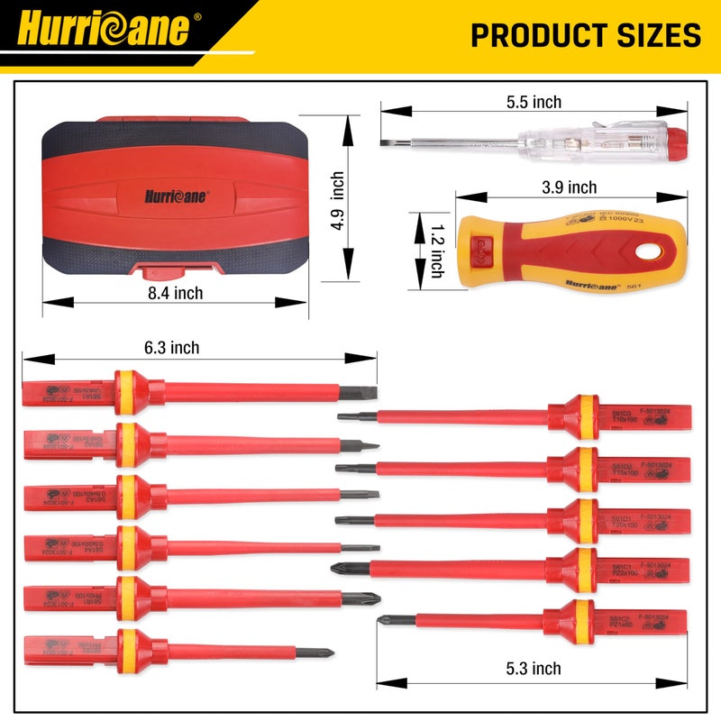 HURRICANE 1000V Insulated Electrician Screwdriver Set, All-in-One Premium Professional 13-Pieces CR-V Magnetic Phillips Slotted Pozidriv Torx Screwdriver - Image 5