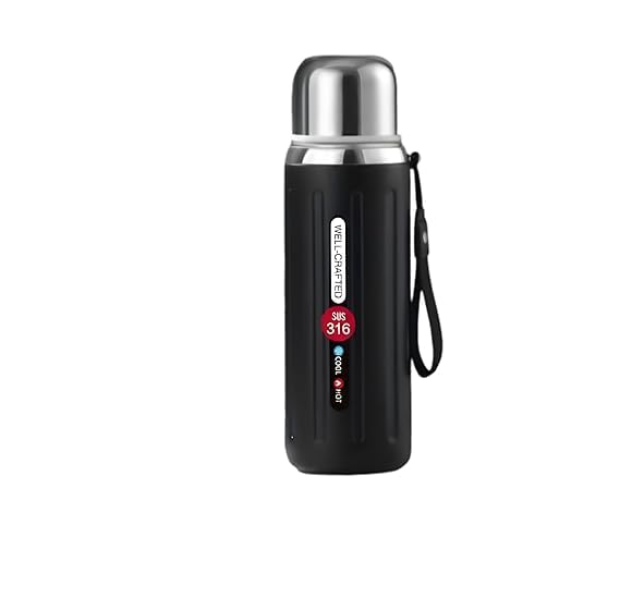 Jukusa Stainless Steel Insulated Water Bottle – Keep Drinks Hot or Cold, Durable & Leak-Proof, Portable Design with Carrying Strap, Black - Image 1