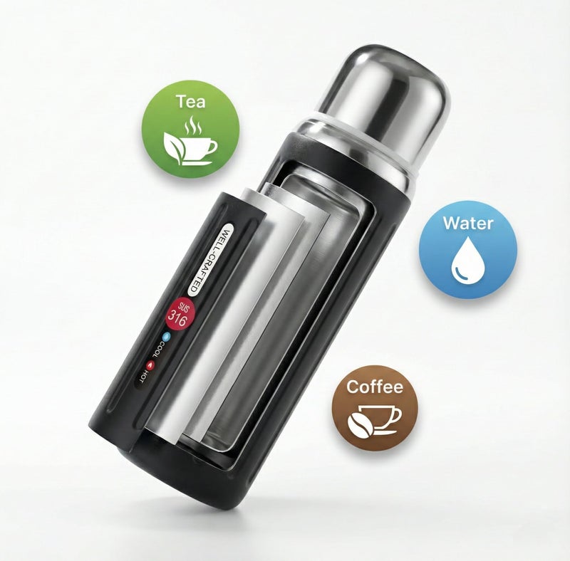Jukusa Stainless Steel Insulated Water Bottle – Keep Drinks Hot or Cold, Durable & Leak-Proof, Portable Design with Carrying Strap, Black - Image 4