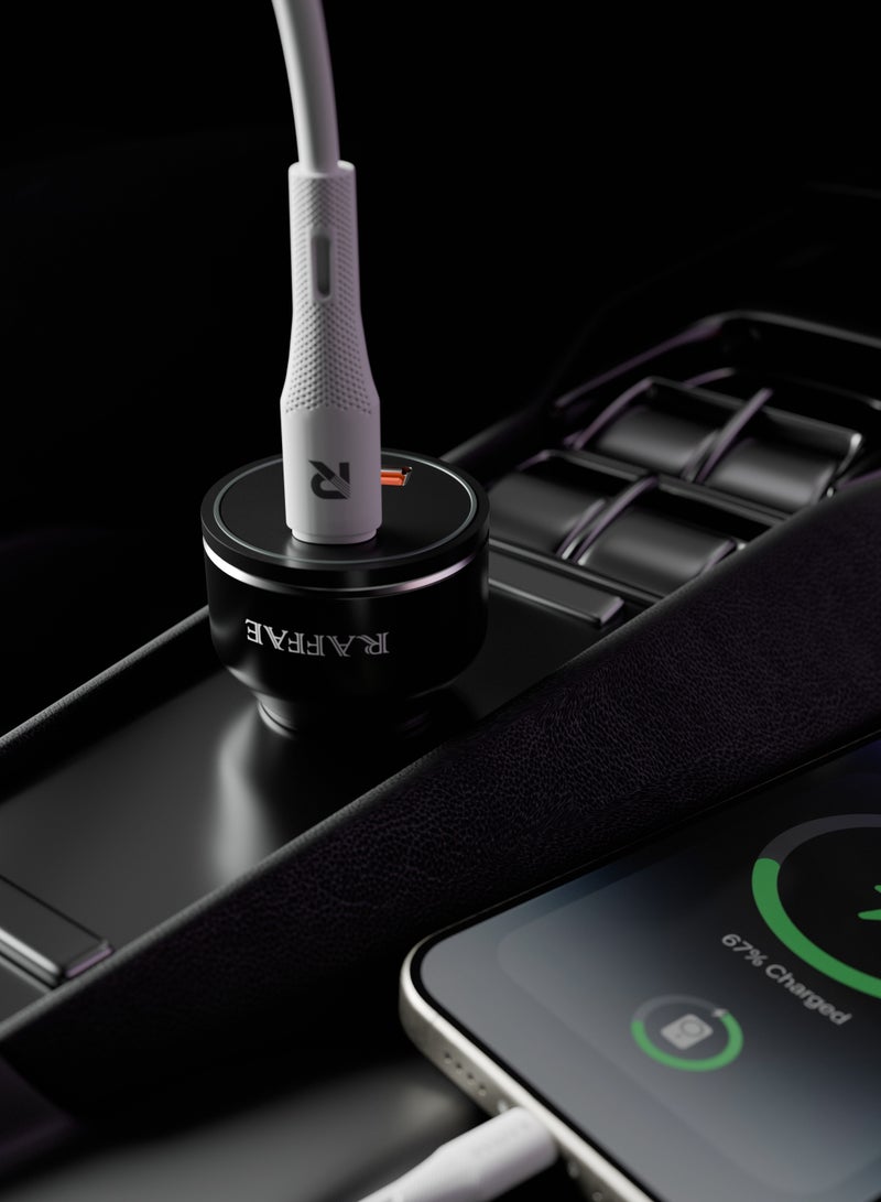 RAFFAE 25W PD Fast Car Charger GaN Technology Dual Ports USB A, Type C Charger Compatible With iPhone 15/15 Plus/15 Pro/15 Pro Max/14/13/12/11, Samsung, OnePlus, Huawei- Black - Image 2