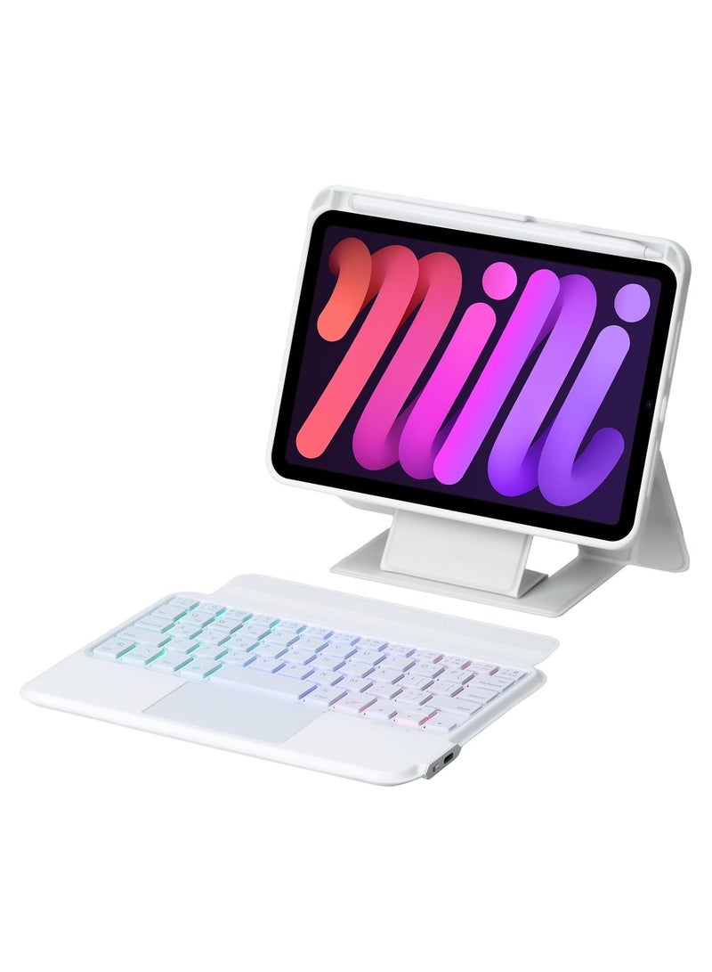 General Backlit Wireless Keyboard Case for iPad Mini 7 A17 Pro iPad Mini 7th 6th Generation 2024 2021 Detachable Trackpad Keyboard Bracket Leather Cover White  - Image 1
