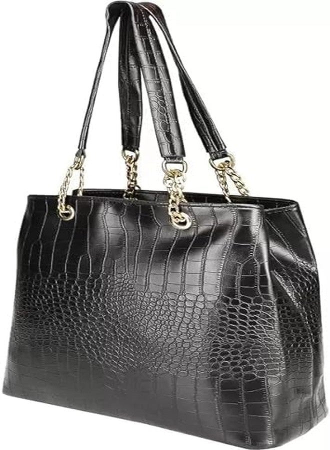 Chic Styles Chic Women Fashion Tote Purses Stylish Ladies Women and Girls Zip Pocket Canvas Handbag for Office Bag Ladies Travel Shoulder Bag Tote for College Girls Handbag (Black) - Image 3