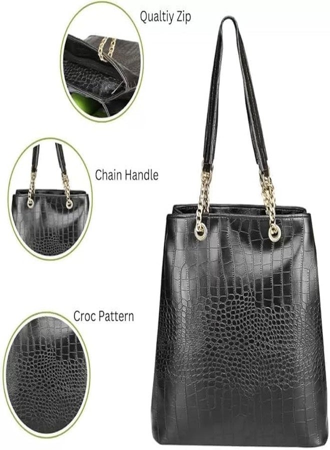 Chic Styles Chic Women Fashion Tote Purses Stylish Ladies Women and Girls Zip Pocket Canvas Handbag for Office Bag Ladies Travel Shoulder Bag Tote for College Girls Handbag (Black) - Image 5
