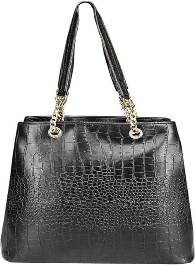 Chic Styles Chic Women Fashion Tote Purses Stylish Ladies Women and Girls Zip Pocket Canvas Handbag for Office Bag Ladies Travel Shoulder Bag Tote for College Girls Handbag (Black) - Image 2