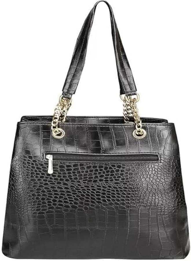 Chic Styles Chic Women Fashion Tote Purses Stylish Ladies Women and Girls Zip Pocket Canvas Handbag for Office Bag Ladies Travel Shoulder Bag Tote for College Girls Handbag (Black) - Image 4