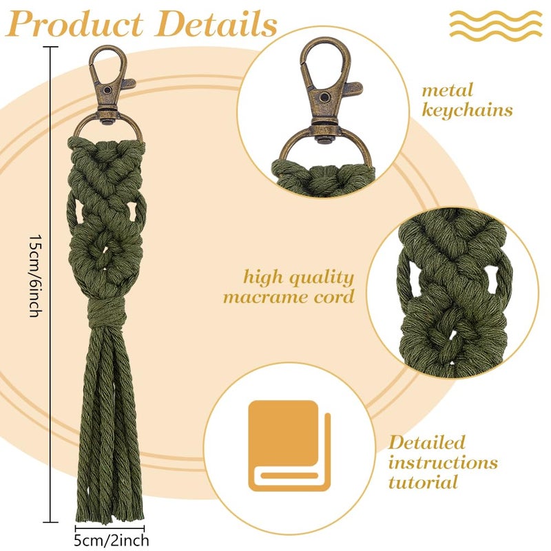 BEUNITONE 16 Sets Macrame Tassel Keychain Kit for Adults Colorful Macrame Cord Knotting Kit Boho Mini Macrame Tassel Keychain with Instruction mini Keychain for Car Key Purse Phone Wallet Charm - Image 3