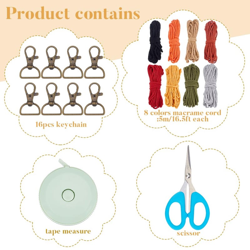 BEUNITONE 16 Sets Macrame Tassel Keychain Kit for Adults Colorful Macrame Cord Knotting Kit Boho Mini Macrame Tassel Keychain with Instruction mini Keychain for Car Key Purse Phone Wallet Charm - Image 2