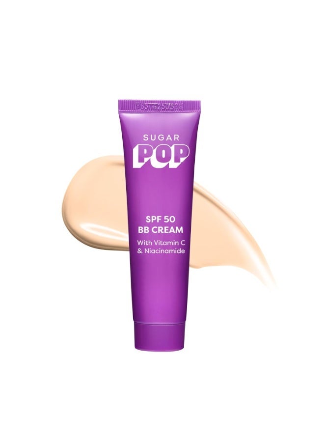 سكر بوب كريم "شوغر بوب" (SUGAR POP) بي بي (BB) بعامل حماية SPF 50، مع فيتامين C والنياسيناميد | مرطب ملون بلمسة نهائية مطفأة (غير لامعة) | خفيف الوزن | 30 جم - درجة 01 (Sand) - Image 1