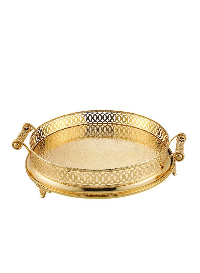 Trust Round Decorative Stainless Steel Serving Tray With Handles & Legs, Gold 45CM - Image 1