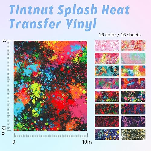Tintnut Splash Heat Transfer Vinyl - 16 Sheets 10x12 Inch HTV Ink Watercolor Iron On Vinyl for T-Shirts Hats Clothes,for Cricut & Silhouette Cameo - Image 2