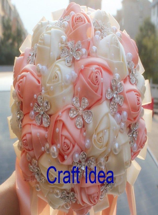 YY كرافت مجموعة YYCRAFT من 20 وردة ساتان رباعية الأبعاد مقاس 2 بوصة، باقة زفاف للعروس، لون عاجي - Image 4