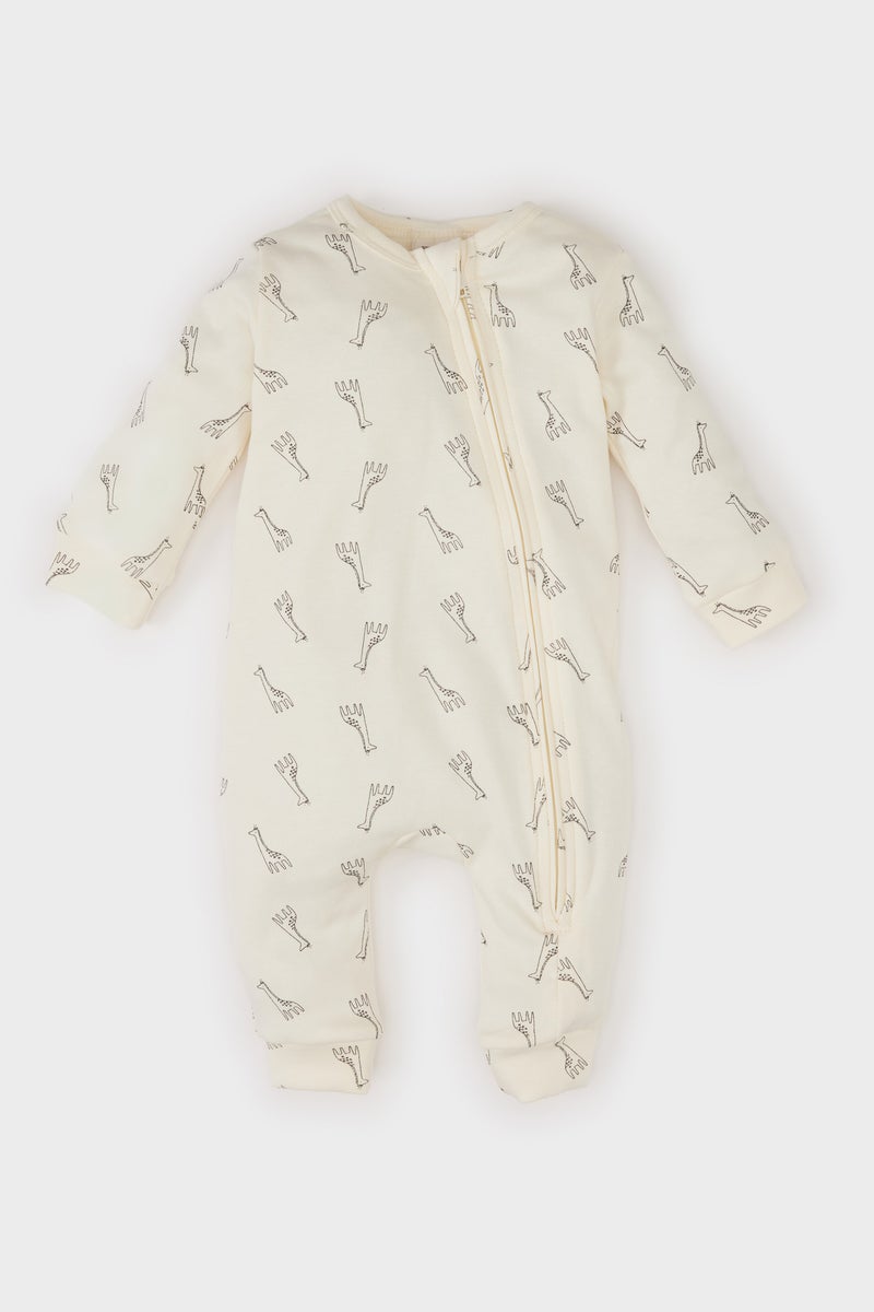 DeFacto Baby Boy Newborn Giraffe Printed Long Sleeve Zippered Jumpsuit  - Image 1