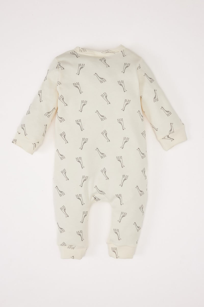 DeFacto Baby Boy Newborn Giraffe Printed Long Sleeve Zippered Jumpsuit  - Image 3
