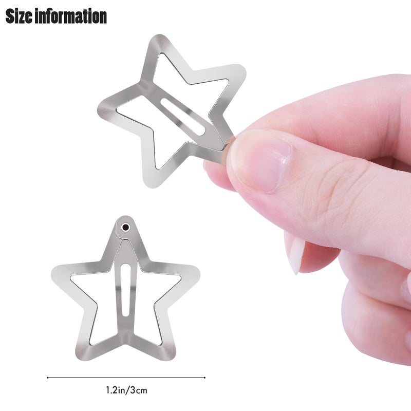 SAOROPEB Star Hair Clips 2000s Y2K Snap Hair Barrettes Non Slip Star Hair Accessories Silver Metal Hair Clips for Girls Women -15 PCS 1.18" - Image 2