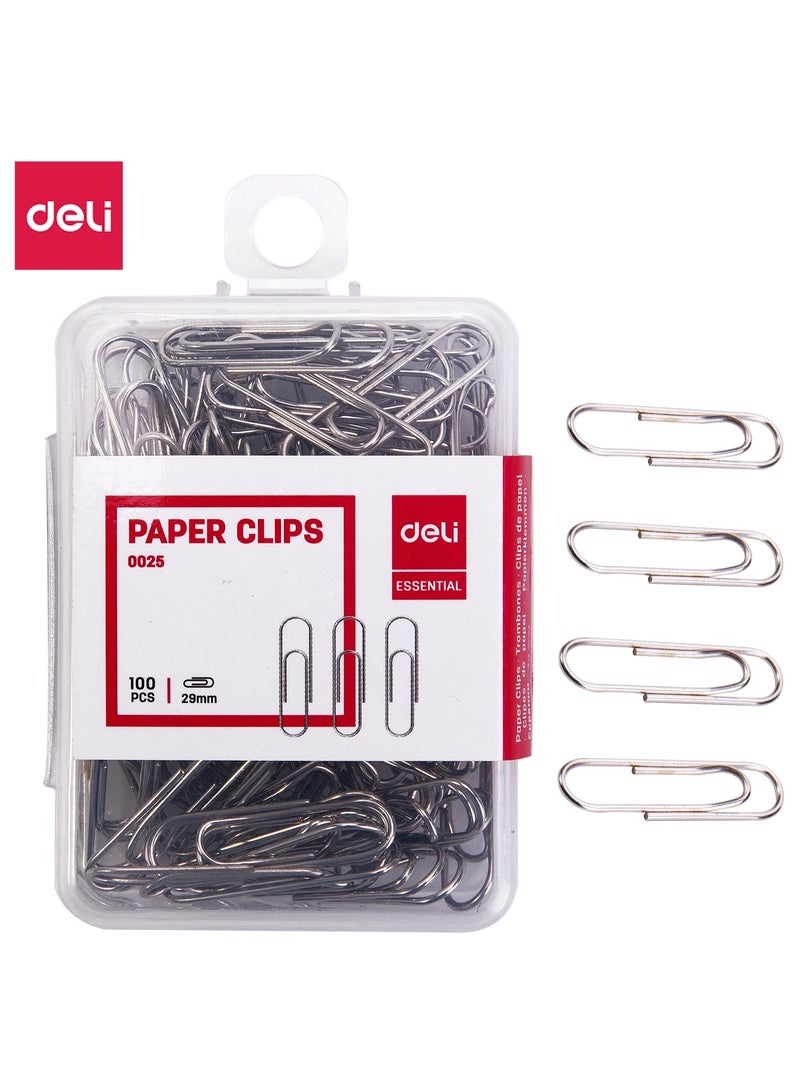 Deli E0025 Paper Clips - 29mm, Silver - Image 1