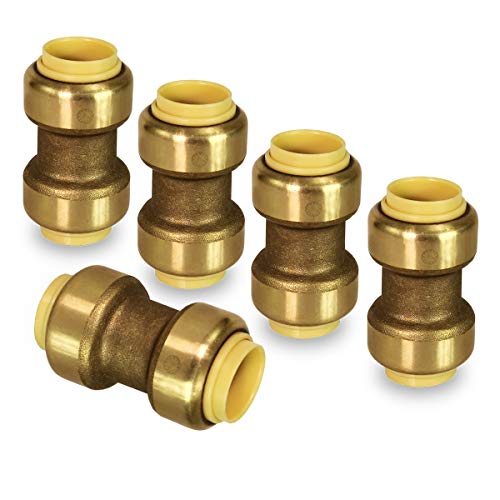 SUPPLYGIANT VQTD125 Straight Coupling Pipe Fittings Push to Connect Pex Copper CPVC 12 Inch Brass Pack of 5 - Image 1