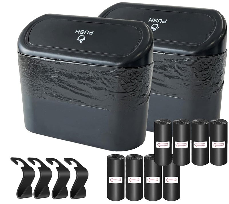 Kitbest 2 Pack Car Trash Can Bin with Lid, 120 Trash Bags & 4 Car Hooks - Image 1