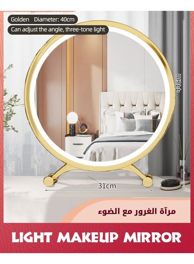 مرآة ضخامة كبيرة مع الأضواء,مرآة ماكياج LED مستديرة,ضوء مرآة ماكياج مرآة مع الأضواء لغرفة النوم سطح الطاولة,التحكم باللمس الذكي 3 ألوان قابلة للتخفيف - Image 2