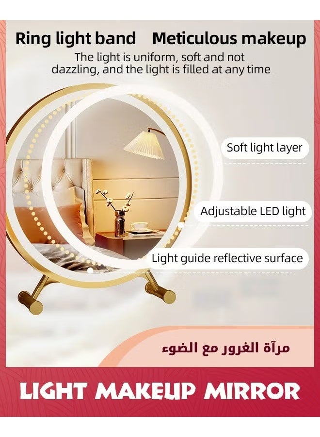 مرآة ضخامة كبيرة مع الأضواء,مرآة ماكياج LED مستديرة,ضوء مرآة ماكياج مرآة مع الأضواء لغرفة النوم سطح الطاولة,التحكم باللمس الذكي 3 ألوان قابلة للتخفيف - Image 5