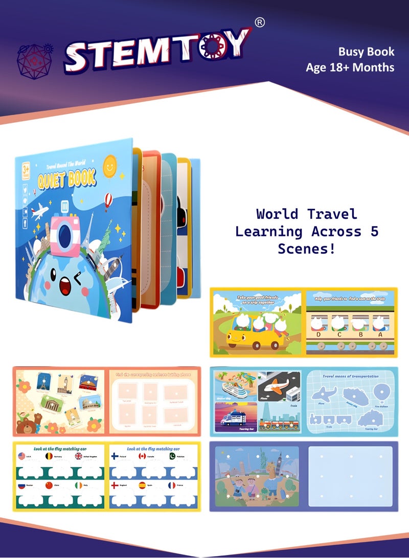 STEMTOY Quiet Book Busy Book for Toddlers, Montessori Homeschool Preschool STEM/ STEAM Educational Toy, Interactive Early Learning Activity, Sensory Cognitive Development Fine Motor Skills, Portable Washable Travel Gift for Babies Kids Boys Girls Ages 3-6 (World Travel Theme) - Image 1