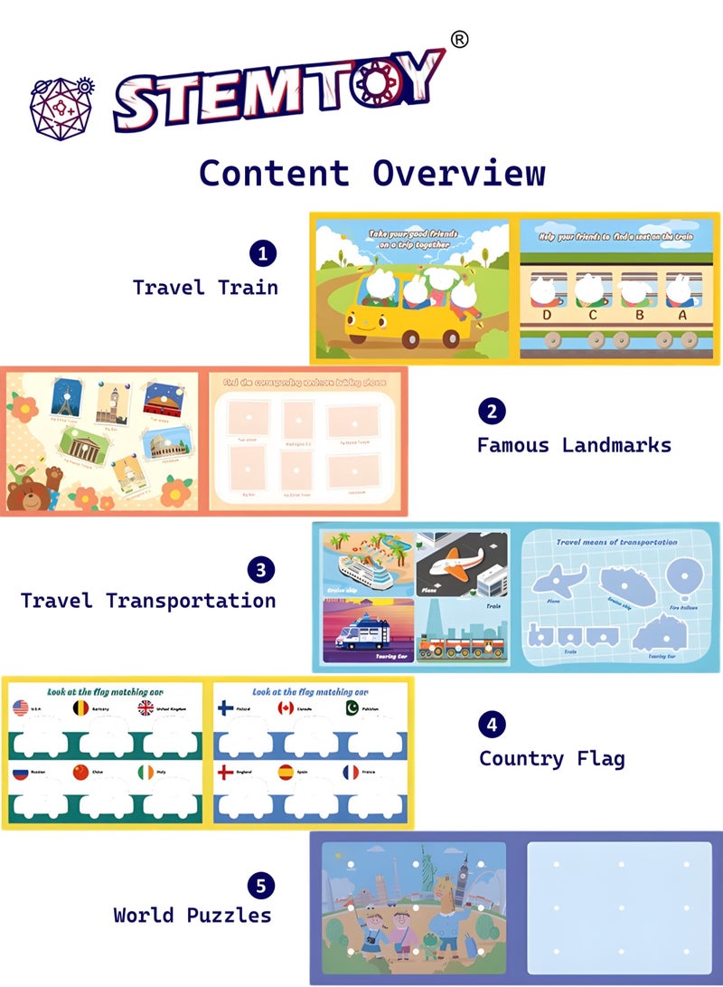STEMTOY Quiet Book Busy Book for Toddlers, Montessori Homeschool Preschool STEM/ STEAM Educational Toy, Interactive Early Learning Activity, Sensory Cognitive Development Fine Motor Skills, Portable Washable Travel Gift for Babies Kids Boys Girls Ages 3-6 (World Travel Theme) - Image 2