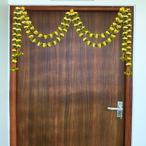 afarza Garland Toran wall Hanging for Door Entrance Handmade Home Decoration Backdrop Pooja Gift Bandarwal 4 Pieces (Yellow Golden) - Image 4