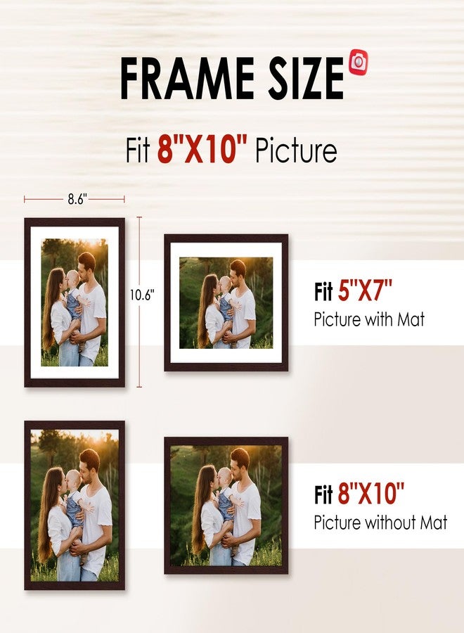 FIXSMITH 8x10 Picture Frame Set of 2, Photo Frame with HD Plexiglass, Display Pictures 5x7 with Mat or 8x10 Without Mat, Brown Picture Frames Collage for Tabletop or Wall Display - Image 2