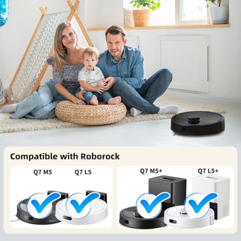 مجموعة بديل لـ Roborock Q7 من 18 قطعة إكسسواغ قابلة للغسل وإعادة الاستخدام - مكونات ممتازة تدوم لفترة طويلة - فرشاة رئيسية لـ Roborock Q7 لتنظيف الأرضيات الصلبة والسجاد والزوايا - Image 2