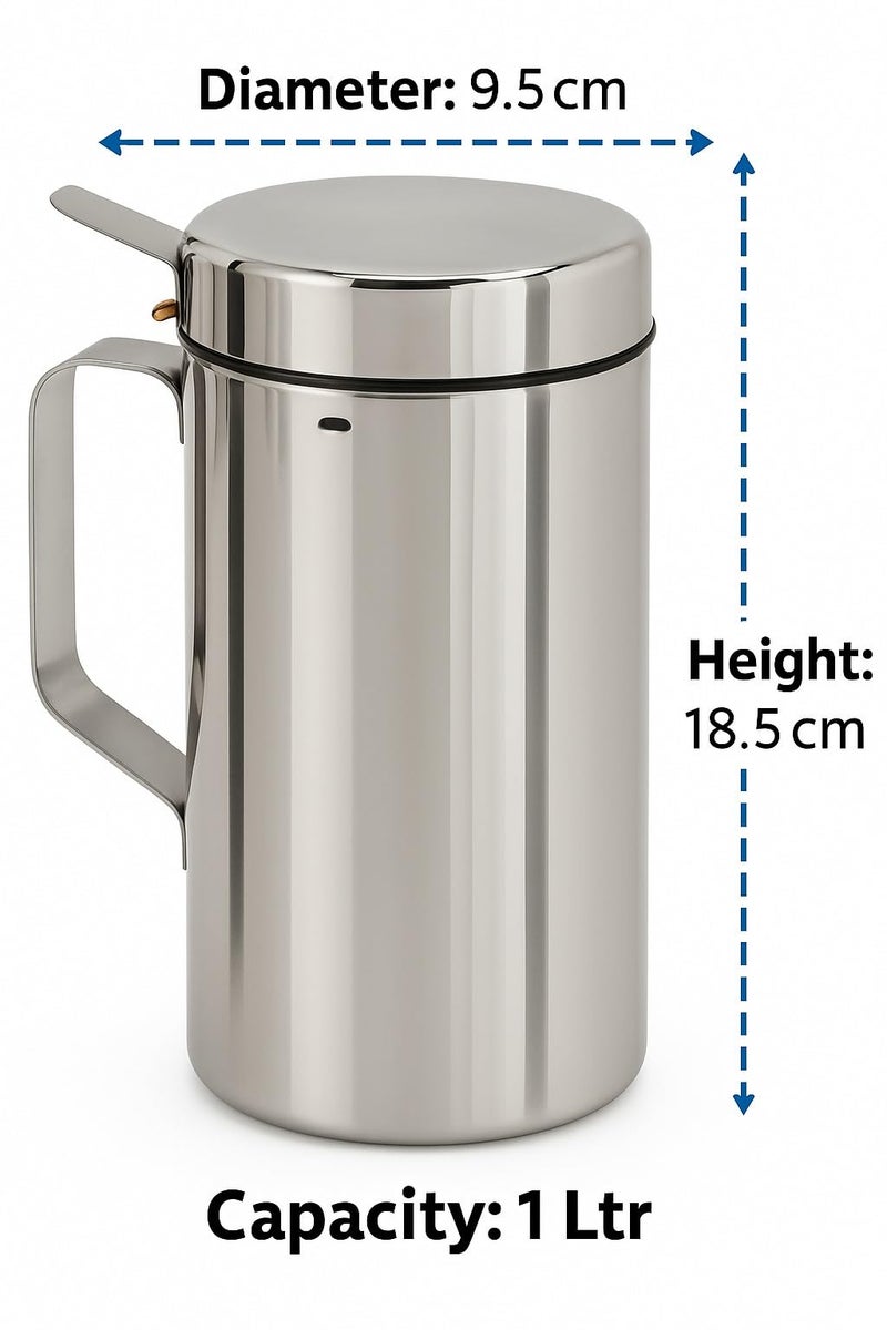 VISAXMI® Stainless Steel Oil Dispenser 1 liter (1000ml) | Oil Container for Kitchen | Leak Proof | Eco Friendly | Durable Oil Can With Handle – (Pack of 2, Silver) - Image 3