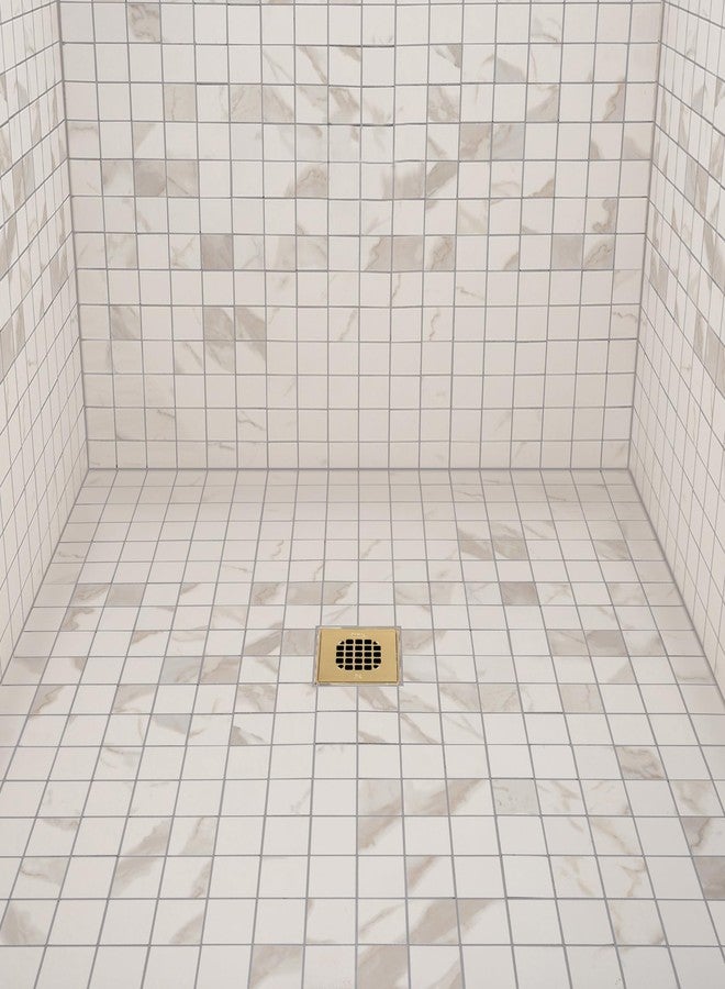 Oatey 42363 Universal 4-1/4 in. Snap-Tite Square Shower Strainer with Tile Ring in Brushed Gold - Image 4