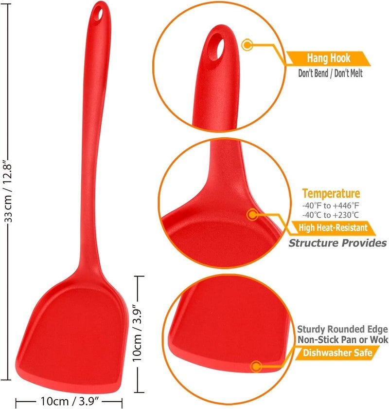 Baskety Silicone Wok Spatula Silicone Spatula Turner Non-Stick Silicone Spatula Flexible Egg Cookie Spatula Heat Resistant Kitchen Utensil for Nonstick Cookware Cooking Red Pack of 1 - Image 2