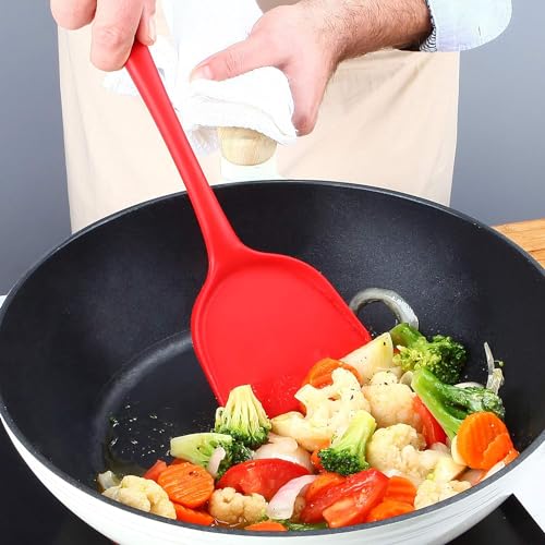 Baskety Silicone Wok Spatula Silicone Spatula Turner Non-Stick Silicone Spatula Flexible Egg Cookie Spatula Heat Resistant Kitchen Utensil for Nonstick Cookware Cooking Red Pack of 1 - Image 4