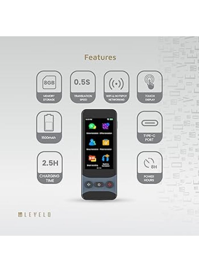 LEVELO FluentLink Smart Voice Translator Device with Built-in ChatGPT, 139 Languages, Offline & Online Translation, Real-Time Voice & Photo Translation, Dual Translation Buttons – Grey - Image 3