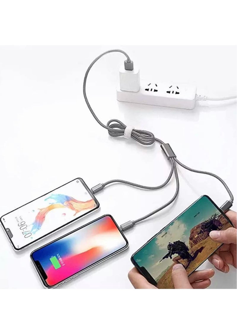 Generic - 3-in-1 Multifunctional Charging Cable (1.2M) | Nylon Braided USB to Type-C/Micro-USB/Lightning | Quick Charge Adapter for Smartphones & Tablets | Matte Round Cord, 5-10W Power - Image 1