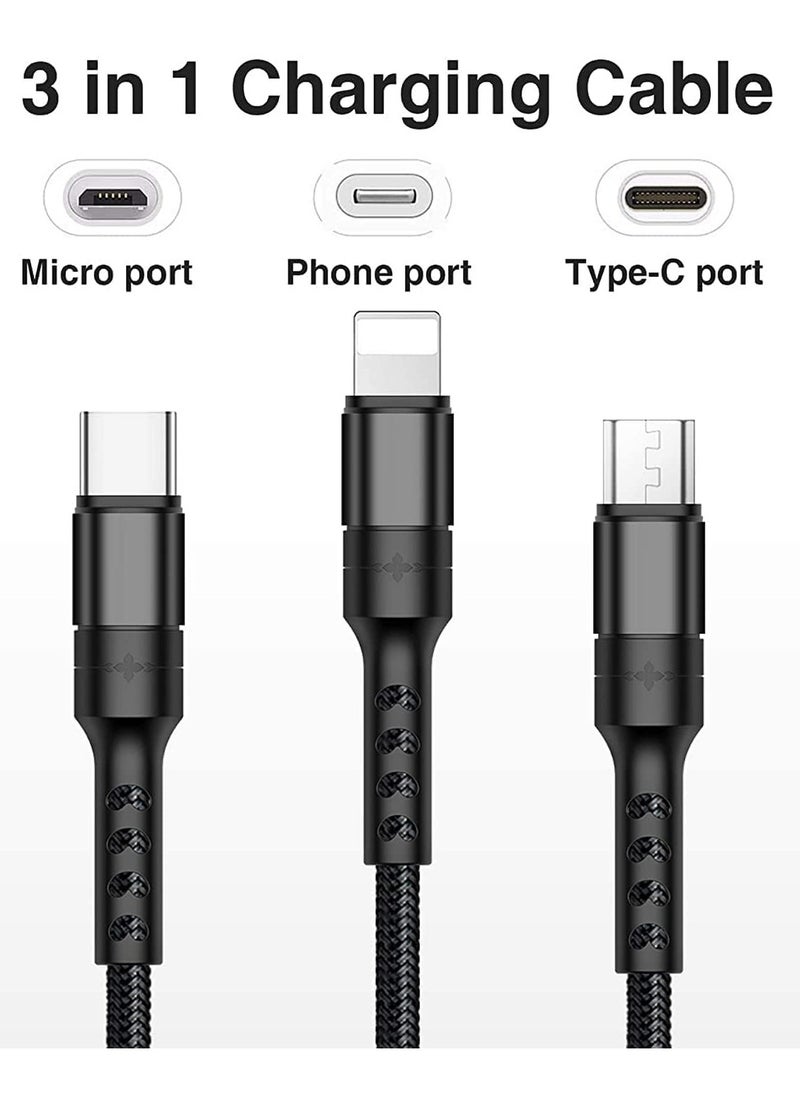 Generic - 3-in-1 Multifunctional Charging Cable (1.2M) | Nylon Braided USB to Type-C/Micro-USB/Lightning | Quick Charge Adapter for Smartphones & Tablets | Matte Round Cord, 5-10W Power - Image 1