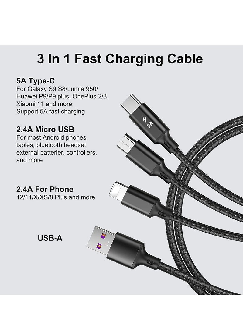 Generic - 3-in-1 Multifunctional Charging Cable (1.2M) | Nylon Braided USB to Type-C/Micro-USB/Lightning | Quick Charge Adapter for Smartphones & Tablets | Matte Round Cord, 5-10W Power - Image 1