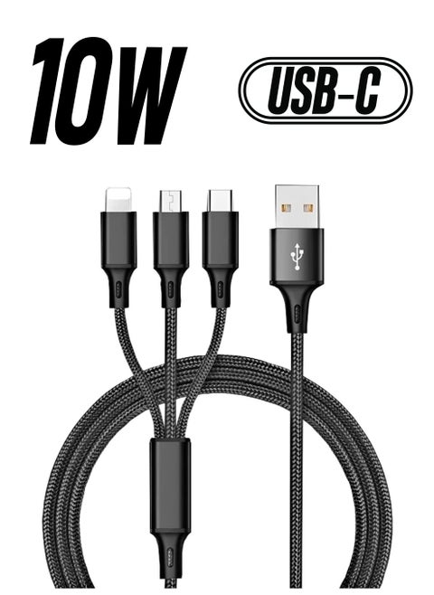 3-in-1 Multifunctional Charging Cable (1.2M) | Nylon Braided USB to Type-C/Micro-USB/Lightning | Quick Charge Adapter for Smartphones & Tablets | Matte Round Cord, 5-10W Power
