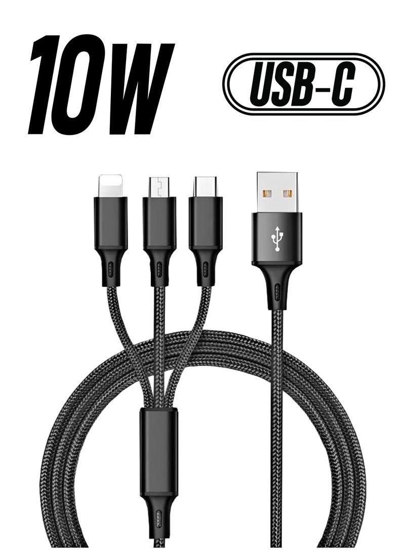 Generic - 3-in-1 Multifunctional Charging Cable (1.2M) | Nylon Braided USB to Type-C/Micro-USB/Lightning | Quick Charge Adapter for Smartphones & Tablets | Matte Round Cord, 5-10W Power - Image 1