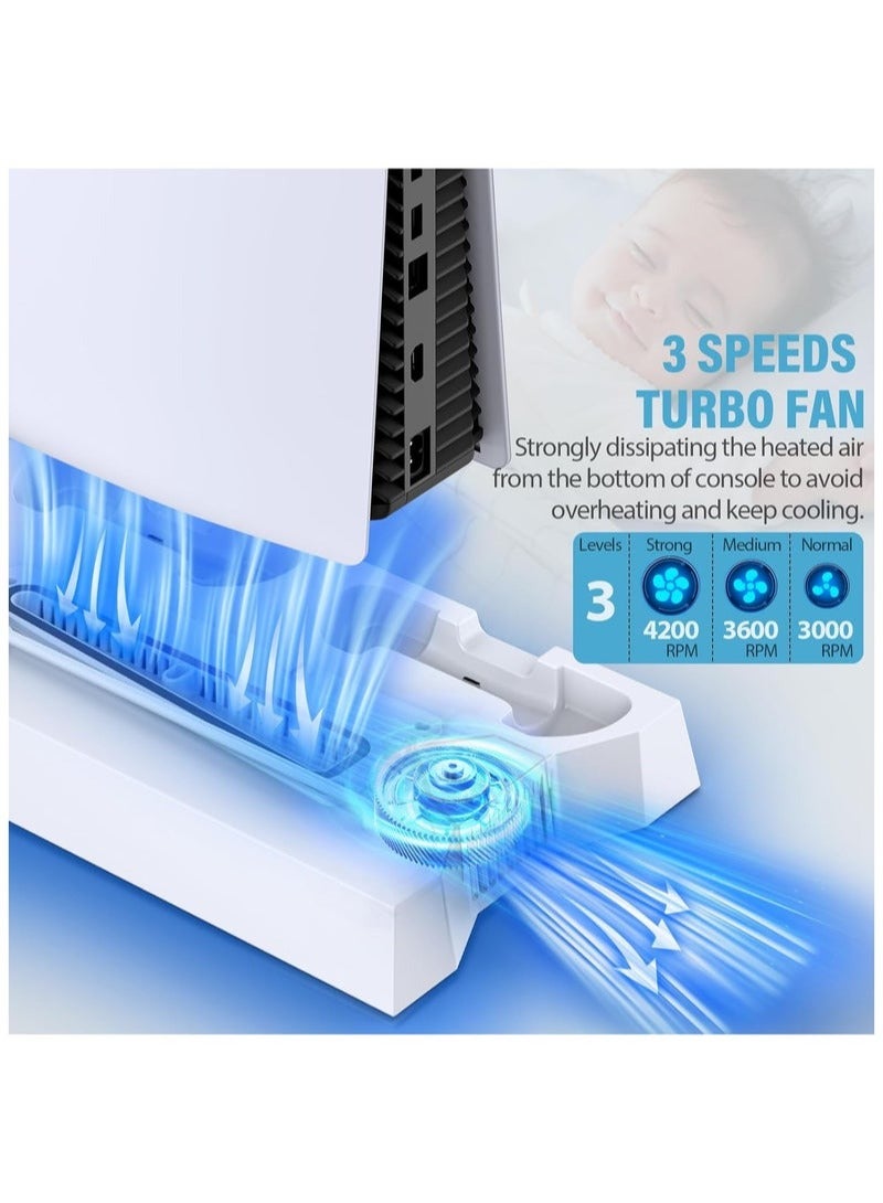 XiuWoo PS5 Slim Stand and Cooling Station with Controller Charging Station for Playsation 5 Slim&Standard Disc/Digital Console, PS5 Accessories Incl. Controller Charger/Turbo Fan/3 USB Hub/Headset holder  - Image 5